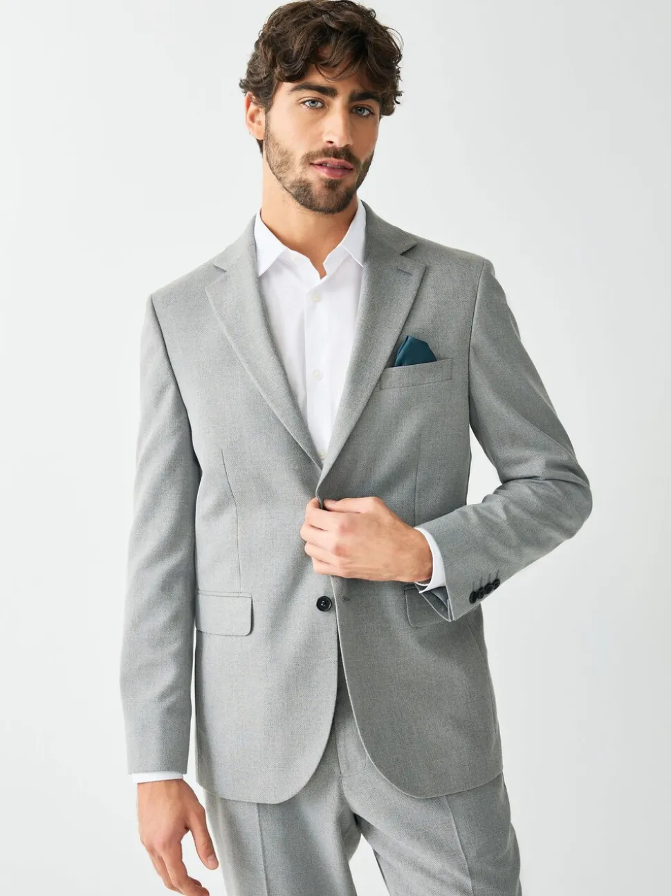 Grijs - Tailored fit - Kostuum met textuur: colbert