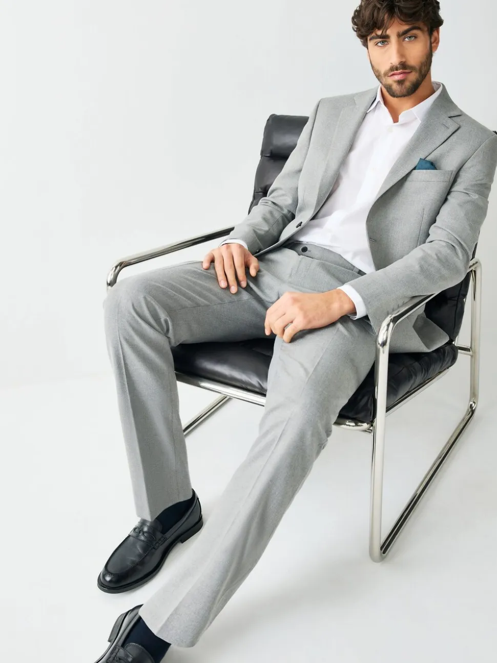Grijs - Tailored fit - Kostuum met textuur: colbert