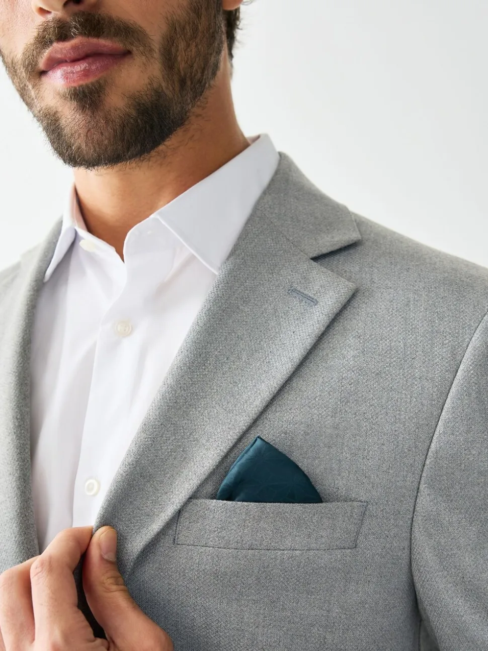 Grijs - Tailored fit - Kostuum met textuur: colbert