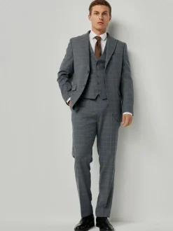 Grijs - Tailored Fit Check Flannel Suit Waistcoat