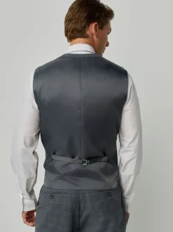 Grijs - Tailored Fit Check Flannel Suit Waistcoat
