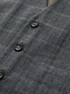 Grijs - Tailored Fit Check Flannel Suit Waistcoat