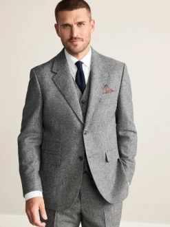 Grijs - Tailored Fit Signature Abraham Moon 100% British Wool Donegal Suit Jacket