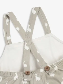 Grijs - The Little Tailor - Baby tuinbroek van 100% katoen met konijnenprint