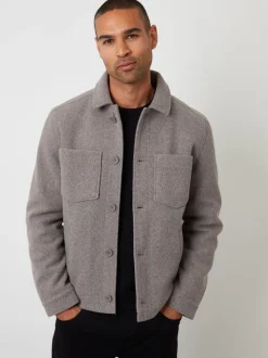 Grijs - Threadbare - Gewatteerd shacket met knopen van imitatie wol