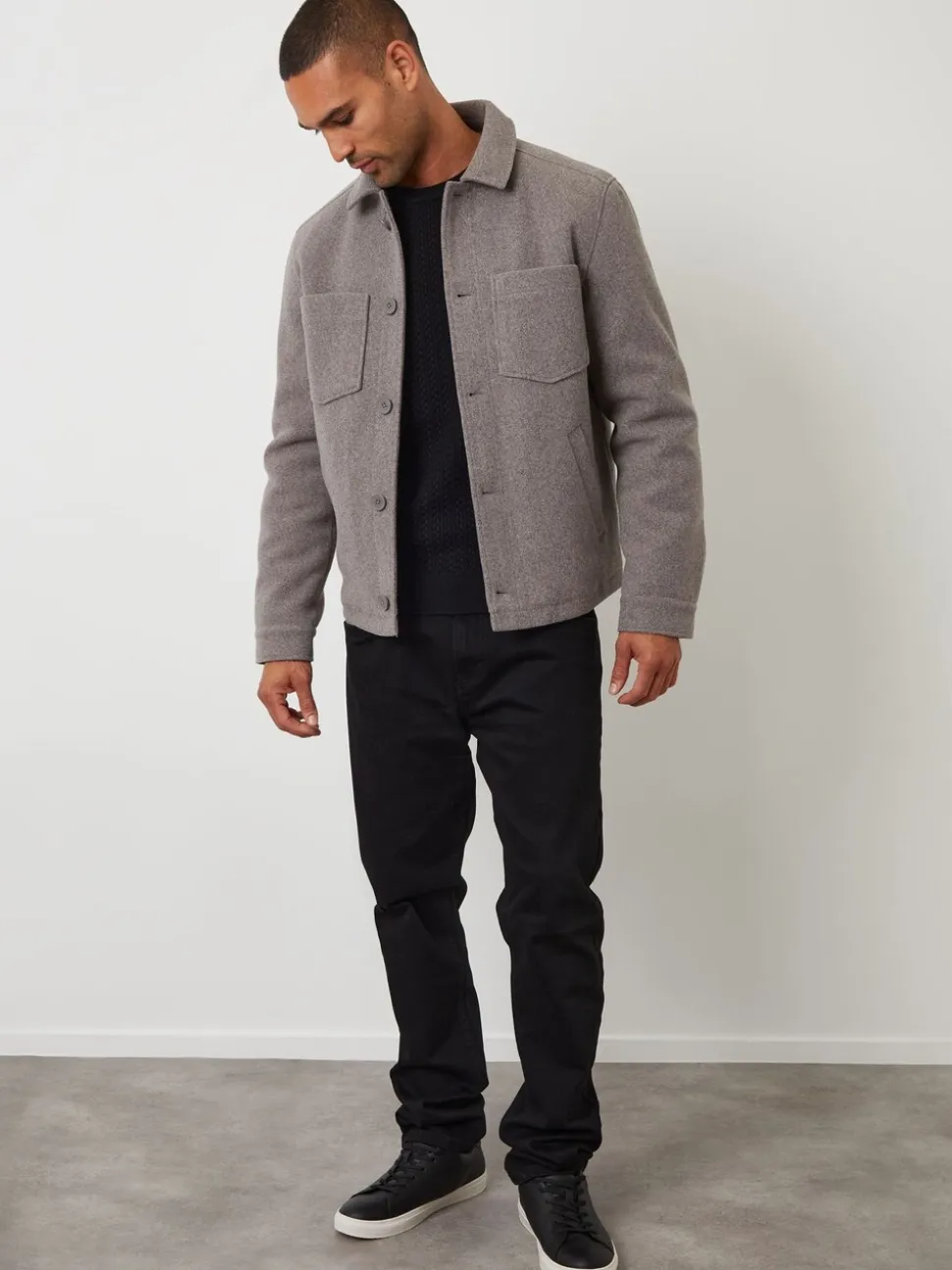Grijs - Threadbare - Gewatteerd shacket met knopen van imitatie wol