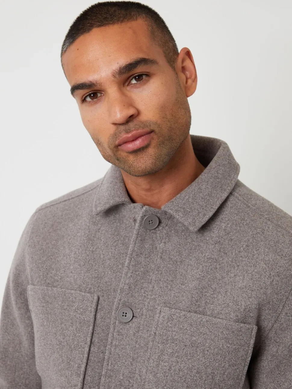 Grijs - Threadbare - Gewatteerd shacket met knopen van imitatie wol