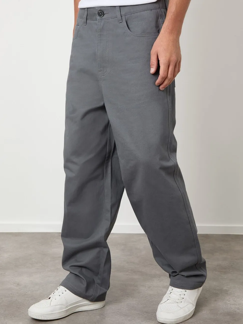 Grijs - Threadbare Baggy Fit 5 Pocket Chino Trousers