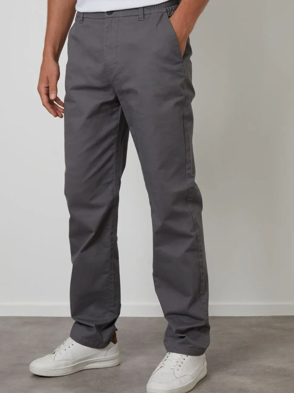 Grijs - Threadbare Chino met rechte pijpen en stretchy tailleband