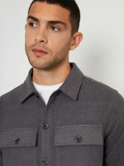 Grijs - Threadbare imitatiebont wollen knoopsluiting overshirt