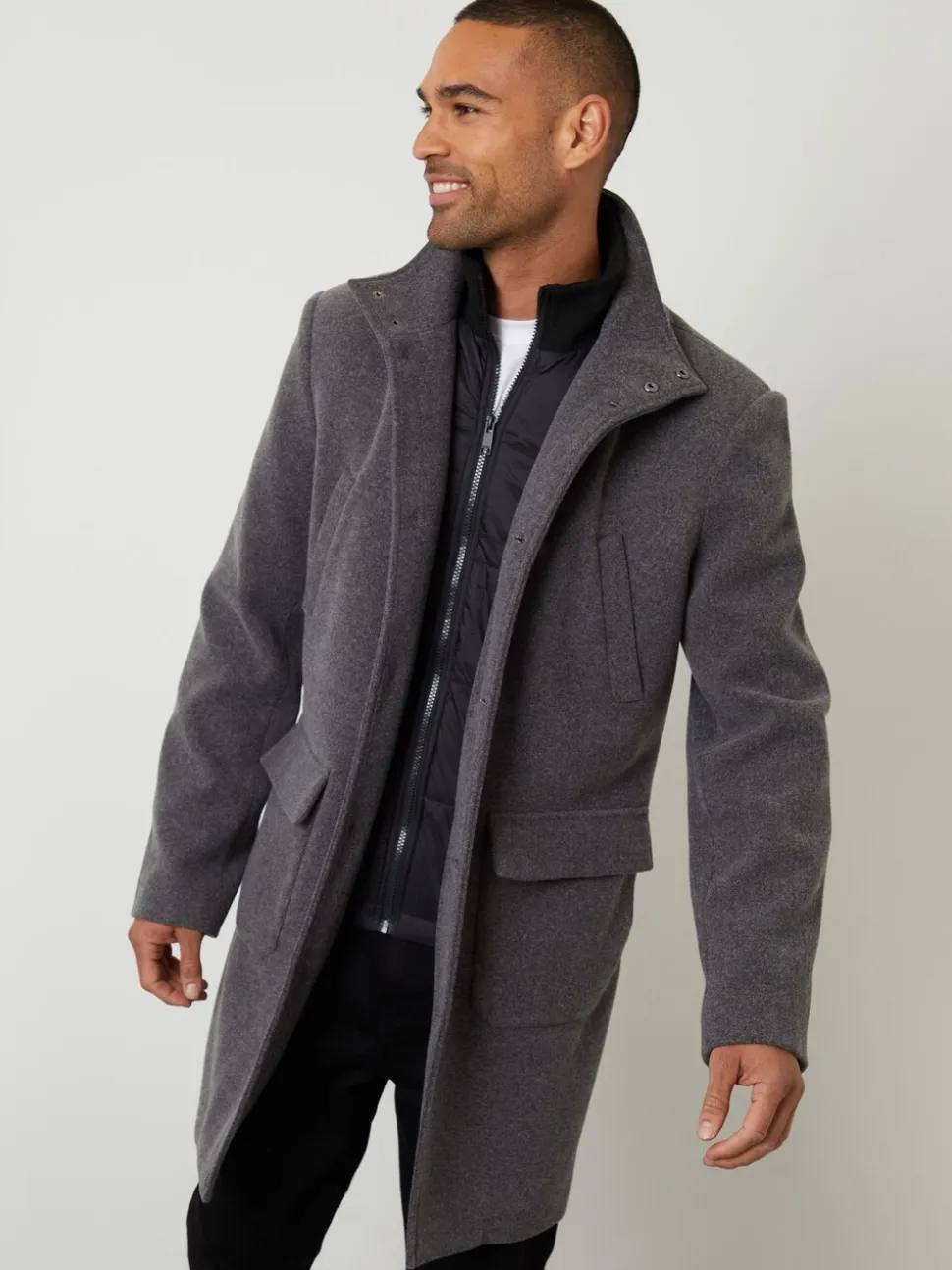 Grijs - Threadbare Lange utility-jas van imitatie-wol met laagjeslook