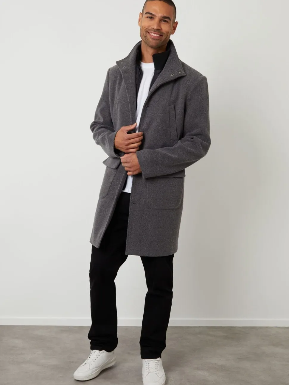 Grijs - Threadbare Lange utility-jas van imitatie-wol met laagjeslook