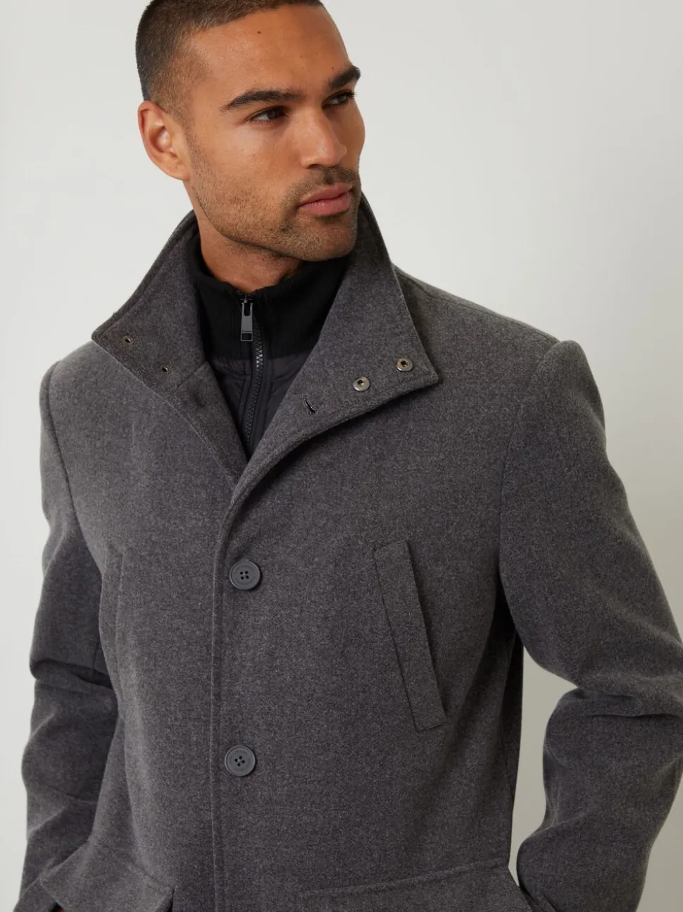 Grijs - Threadbare Lange utility-jas van imitatie-wol met laagjeslook
