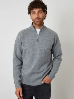 Grijs - Threadbare Raglan Rib Quarter Zip Knitted Jumper