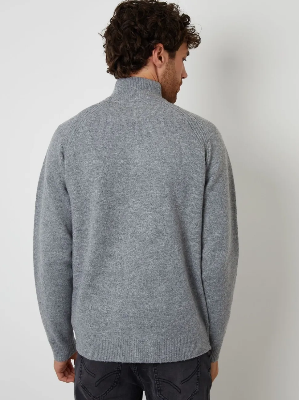 Grijs - Threadbare Raglan Rib Quarter Zip Knitted Jumper