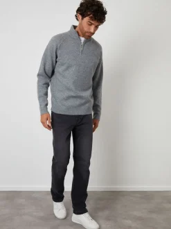 Grijs - Threadbare Raglan Rib Quarter Zip Knitted Jumper