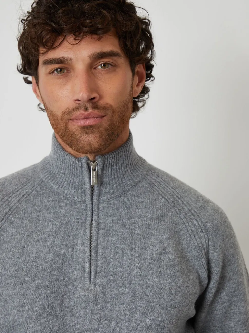 Grijs - Threadbare Raglan Rib Quarter Zip Knitted Jumper