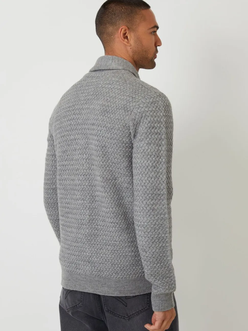 Grijs - Threadbare sjaalkraag gebreid vest