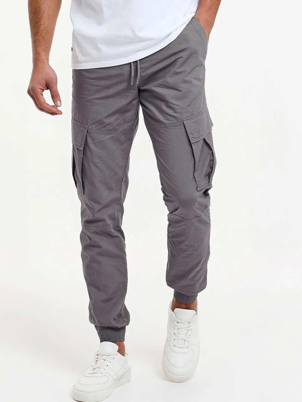 Grijs - Threadbare slim-fit cargobroek met boorden en 100% katoen