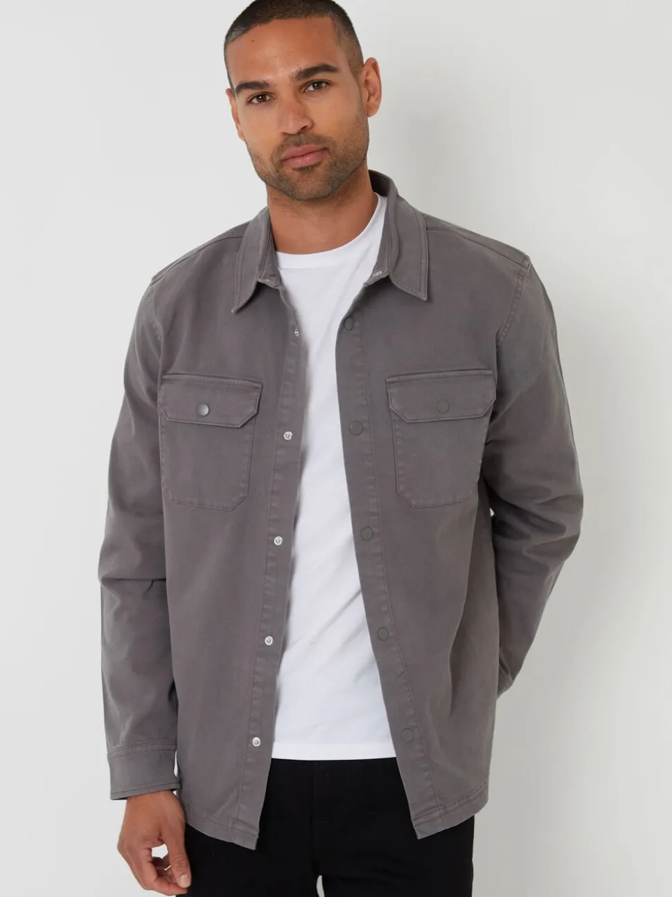 Grijs - Threadbare Snap Fastening Shacket