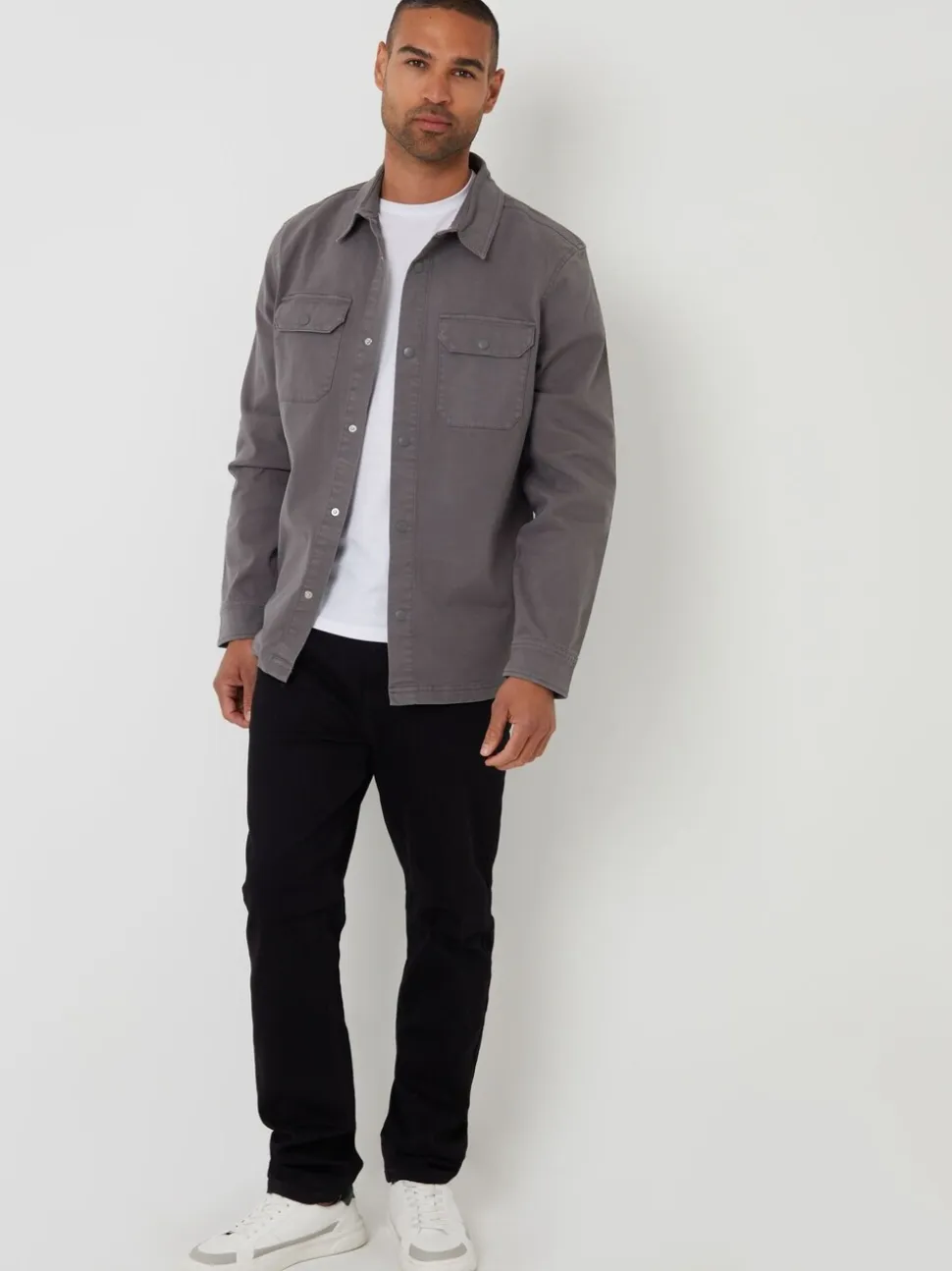 Grijs - Threadbare Snap Fastening Shacket