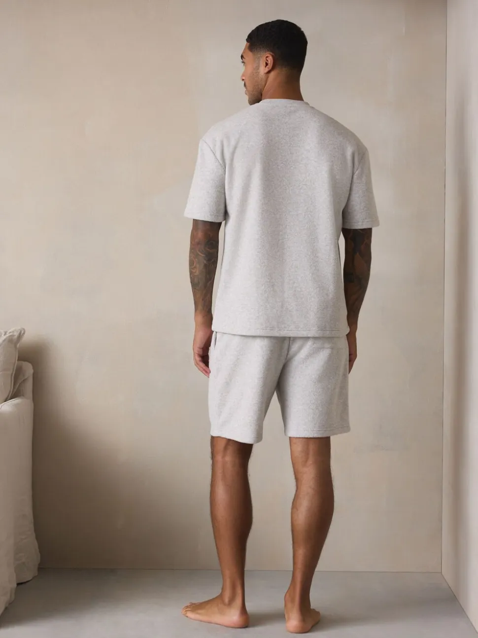 Grijs - Towelling Short Sleeve Pyjamas Set