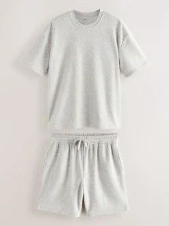 Grijs - Towelling Short Sleeve Pyjamas Set