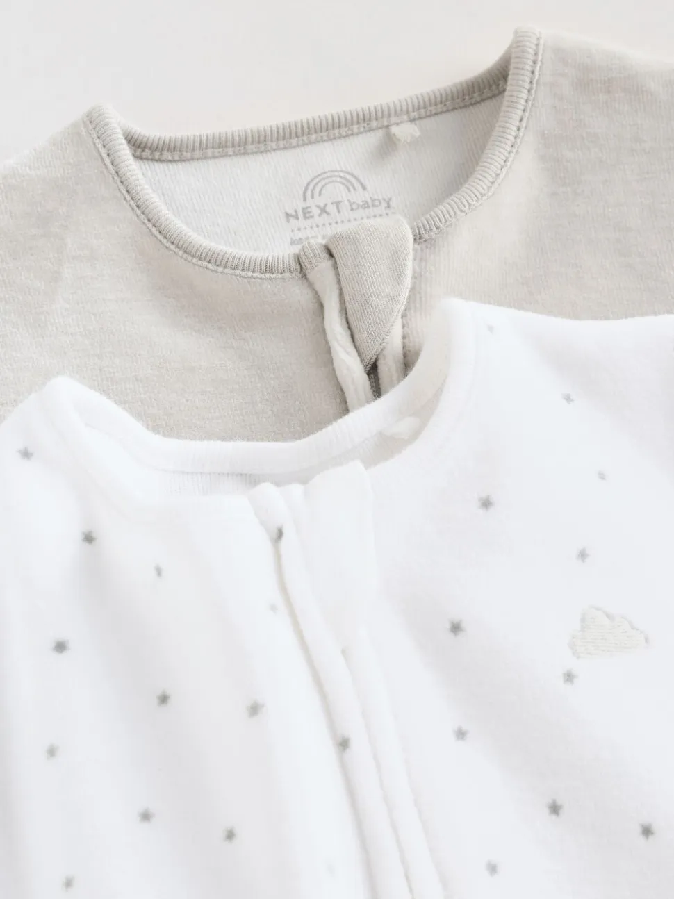 Grijs - Velour Two Way Zip Baby Sleepsuits 2 Pack (0-2yrs)