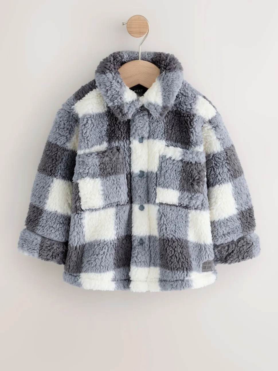 Grijs dambordpatroon - Fleece shacket van borg (3 mnd - 7 jr)