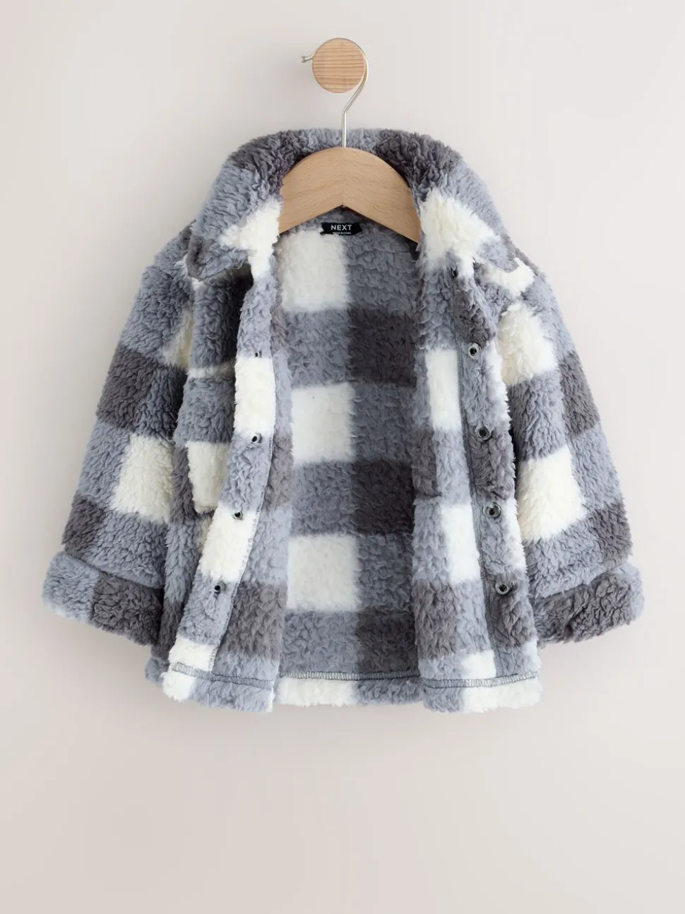 Grijs dambordpatroon - Fleece shacket van borg (3 mnd - 7 jr)
