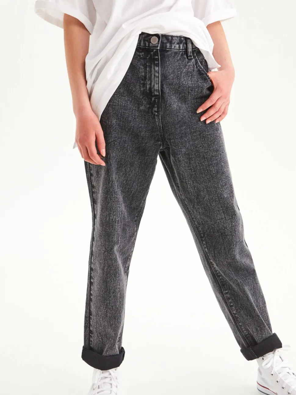 Grijs denim - Mom 100% katoenen jeans (3-16jaar)