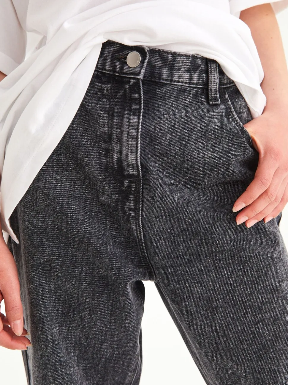 Grijs denim - Mom 100% katoenen jeans (3-16jaar)