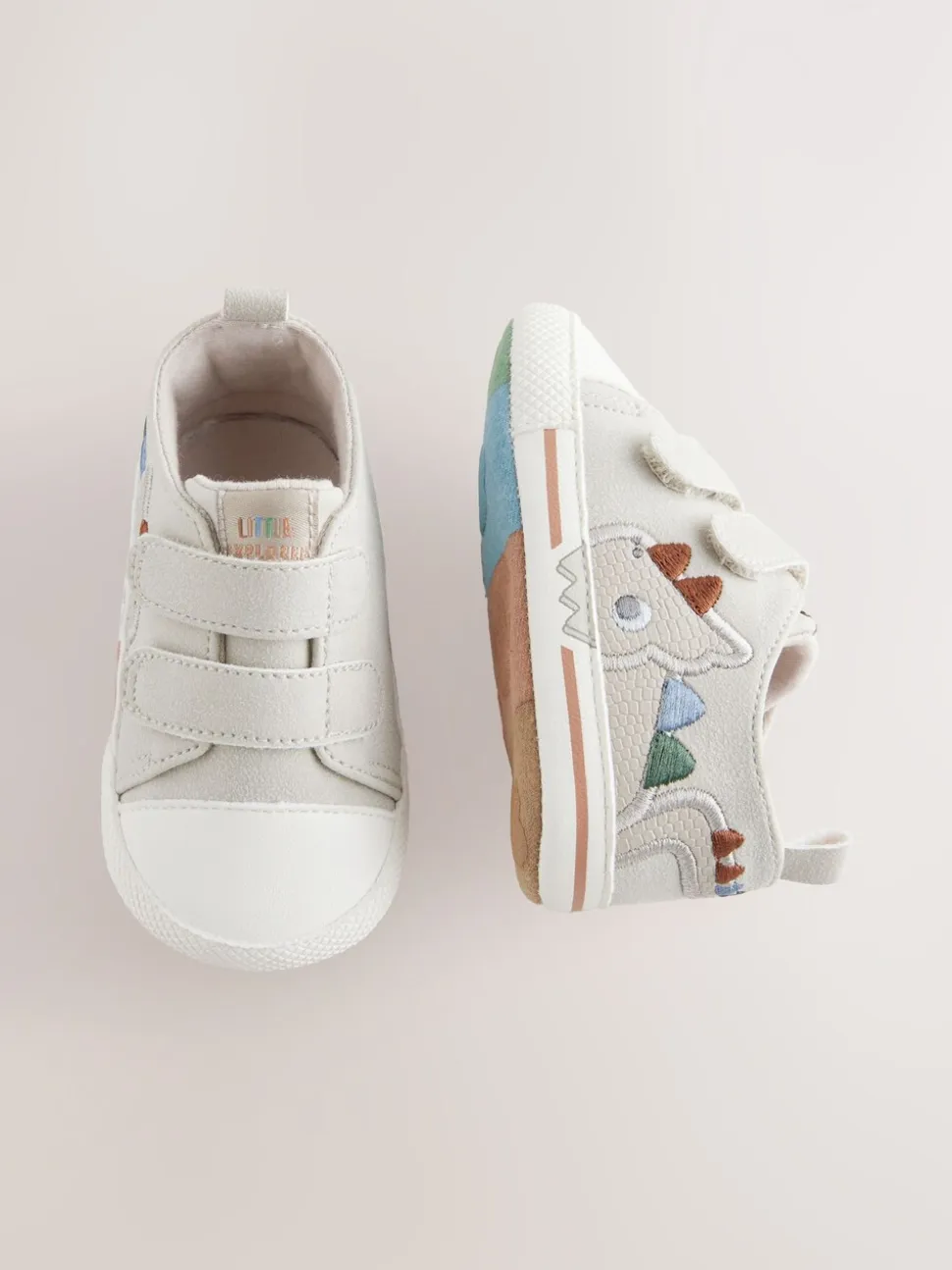 Grijs dinosaurus - Touch Fastening Baby Trainers (0-2mths)