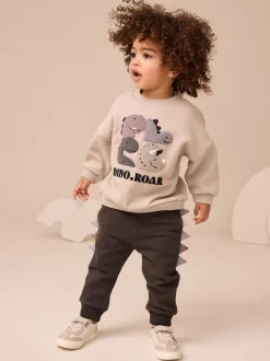 Grijs en antraciet dinosaurus stekel - Set met sweatshirt en joggingbroek (3mnd -7jr)