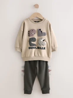 Grijs en antraciet dinosaurus stekel - Set met sweatshirt en joggingbroek (3mnd -7jr)
