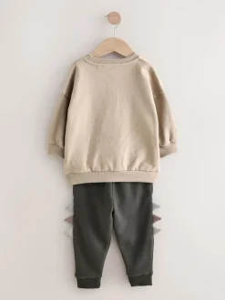 Grijs en antraciet dinosaurus stekel - Set met sweatshirt en joggingbroek (3mnd -7jr)