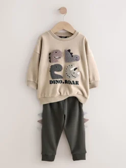 Grijs en antraciet dinosaurus stekel - Set met sweatshirt en joggingbroek (3mnd -7jr)