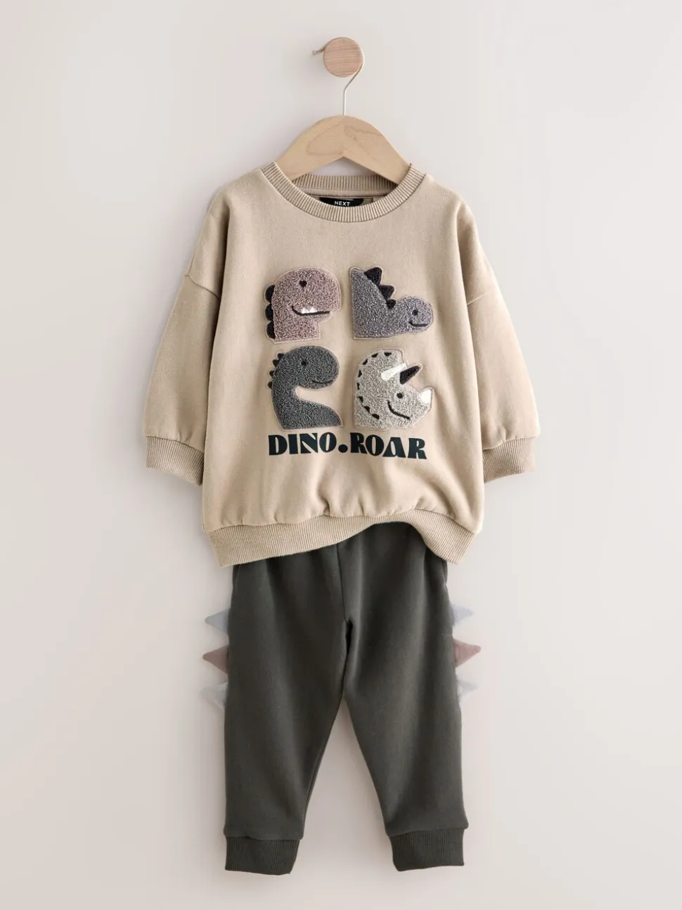 Grijs en antraciet dinosaurus stekel - Set met sweatshirt en joggingbroek (3mnd -7jr)