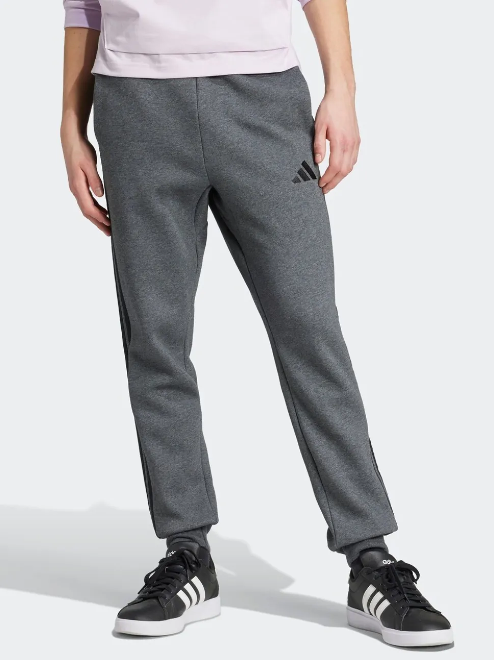 Grijs en zwart - adidas Essentials fleece joggingbroek met 3 strepen