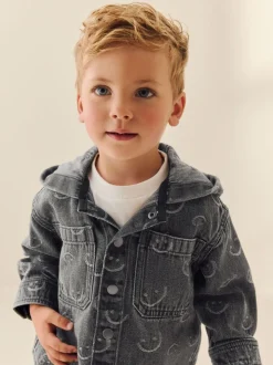 Grijs Face - Denim overhemd met capuchon (3mnd -7jr)