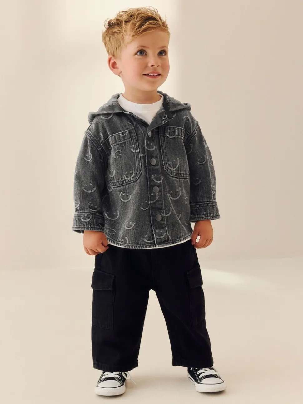 Grijs Face - Denim overhemd met capuchon (3mnd -7jr)