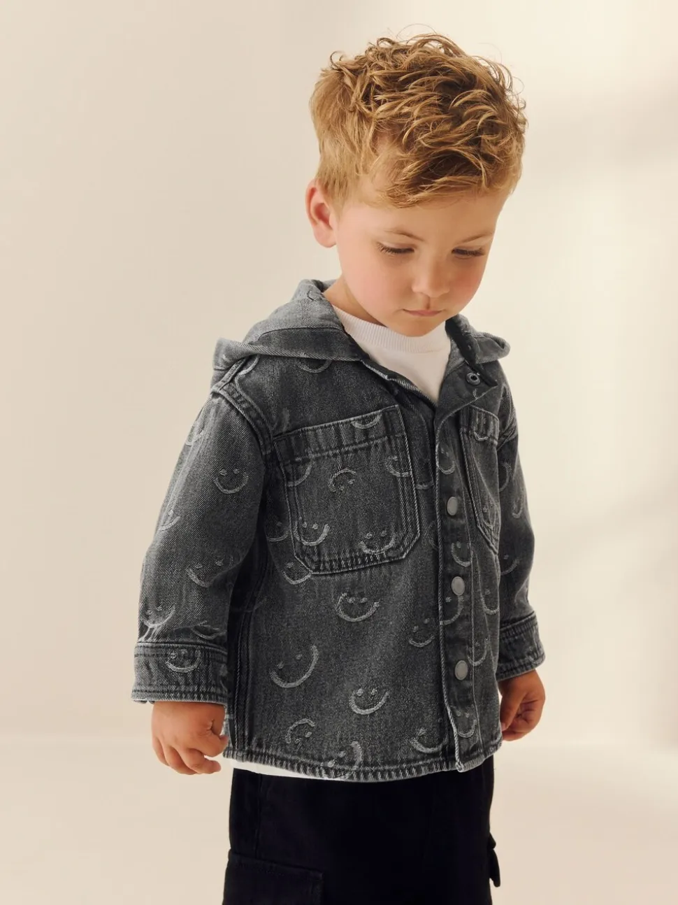 Grijs Face - Denim overhemd met capuchon (3mnd -7jr)
