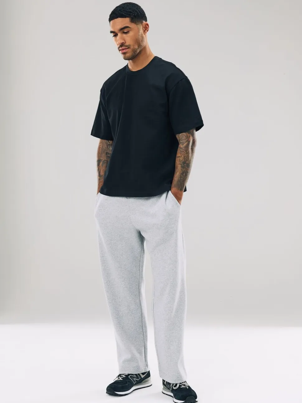 Grijs gemêleerd - Straight fit - Relaxed Fit Brushback Heavyweight Joggers