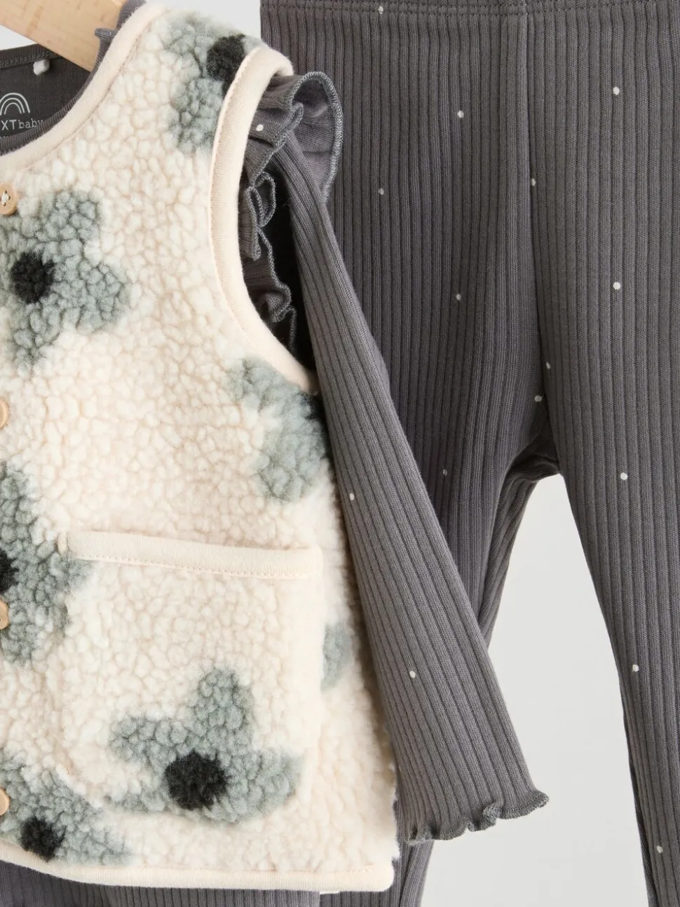 Grijs met bloemen - Babyset van top met Lange mouwen en Leggings met Bodywarmer 3 -delig (0mnd -2jr)