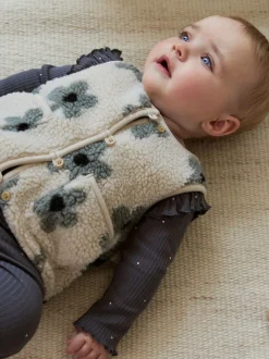 Grijs met bloemen - Babyset van top met Lange mouwen en Leggings met Bodywarmer 3 -delig (0mnd -2jr)