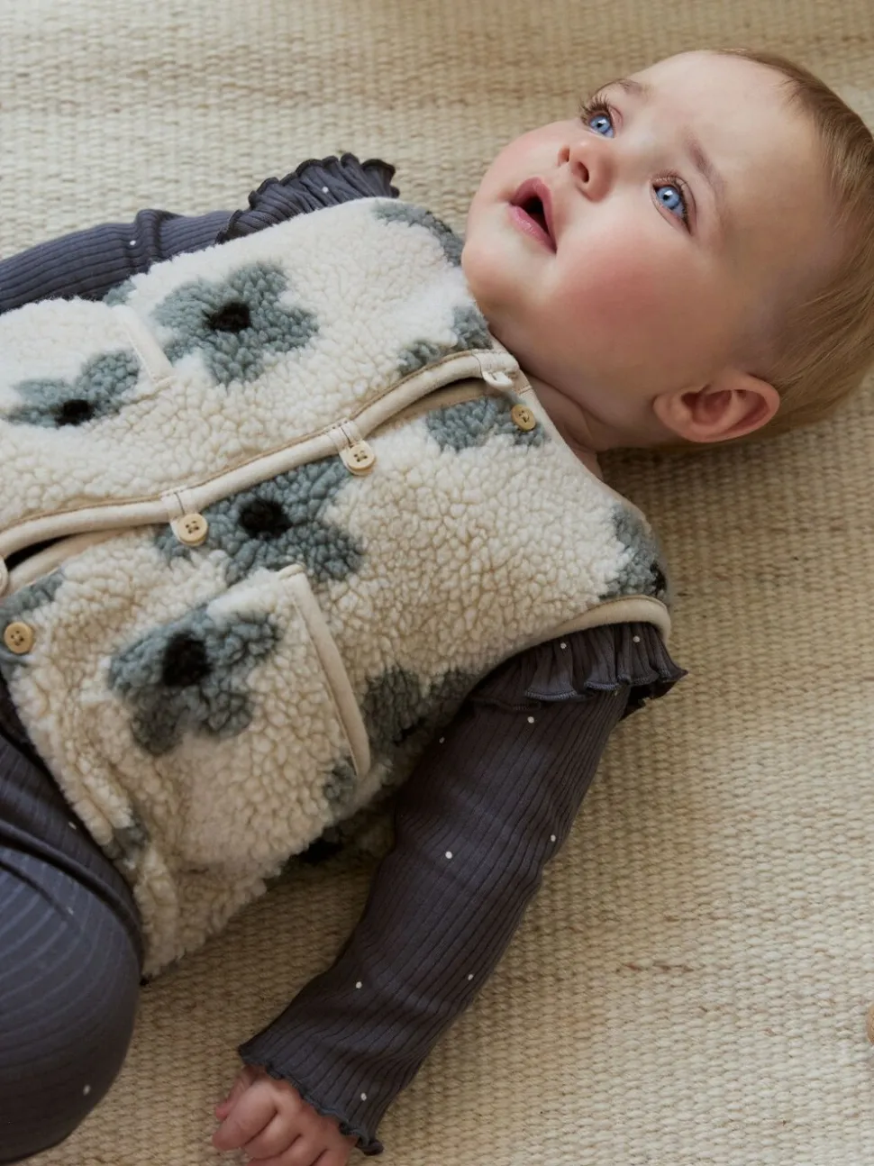 Grijs met bloemen - Babyset van top met Lange mouwen en Leggings met Bodywarmer 3 -delig (0mnd -2jr)