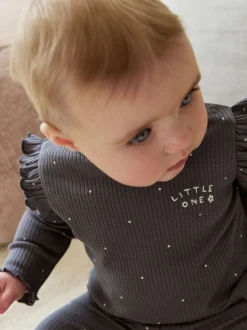 Grijs met bloemen - Babyset van top met Lange mouwen en Leggings met Bodywarmer 3 -delig (0mnd -2jr)