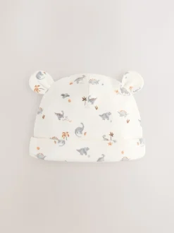 Grijs met dinoprint - Baby Beanie Mutsen 3 Set (0-18mnd)