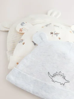 Grijs met dinoprint - Baby Beanie Mutsen 3 Set (0-18mnd)