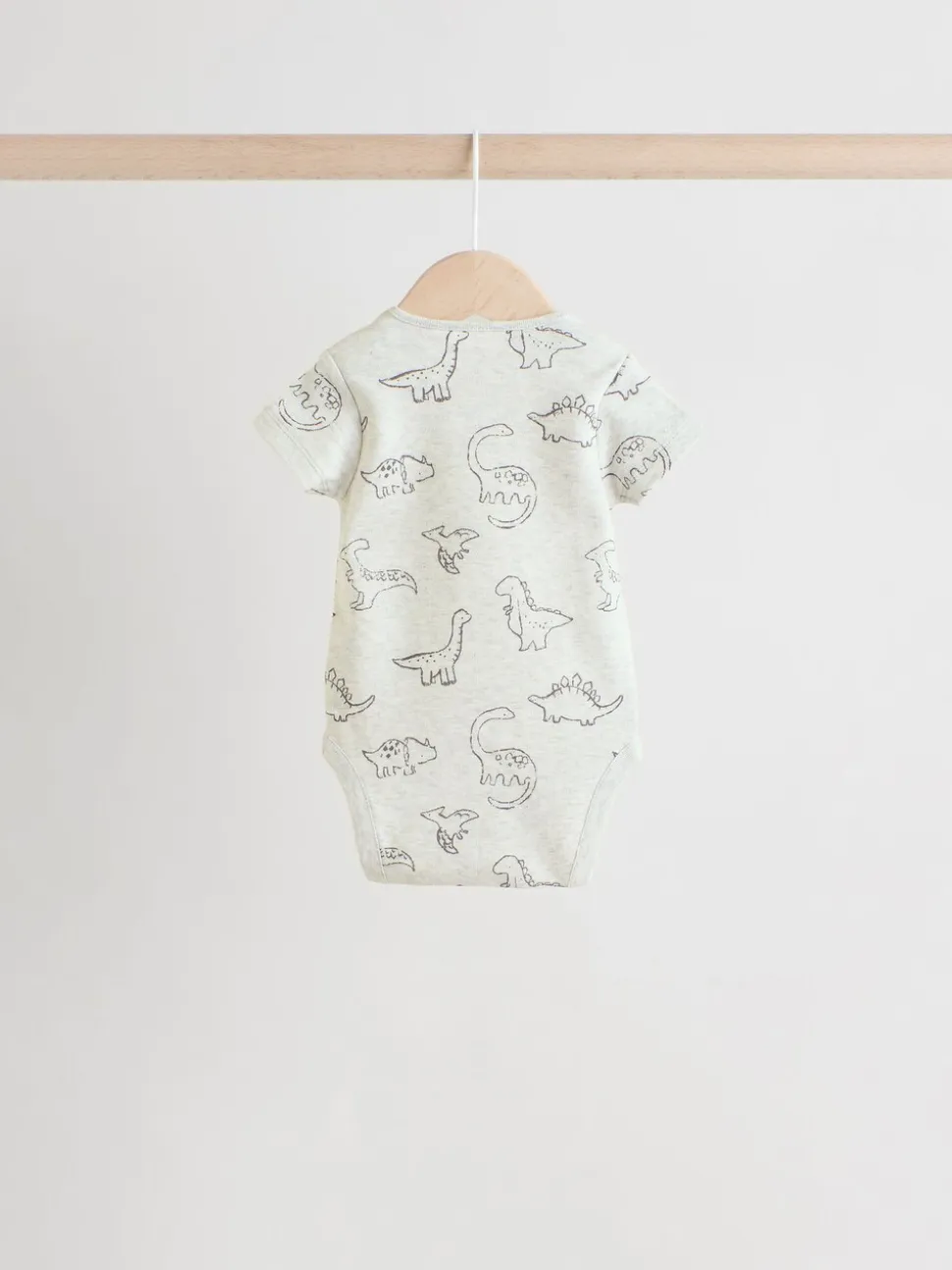 Grijs met dinoprint - Set van 5 babyrompertjes met korte mouwen